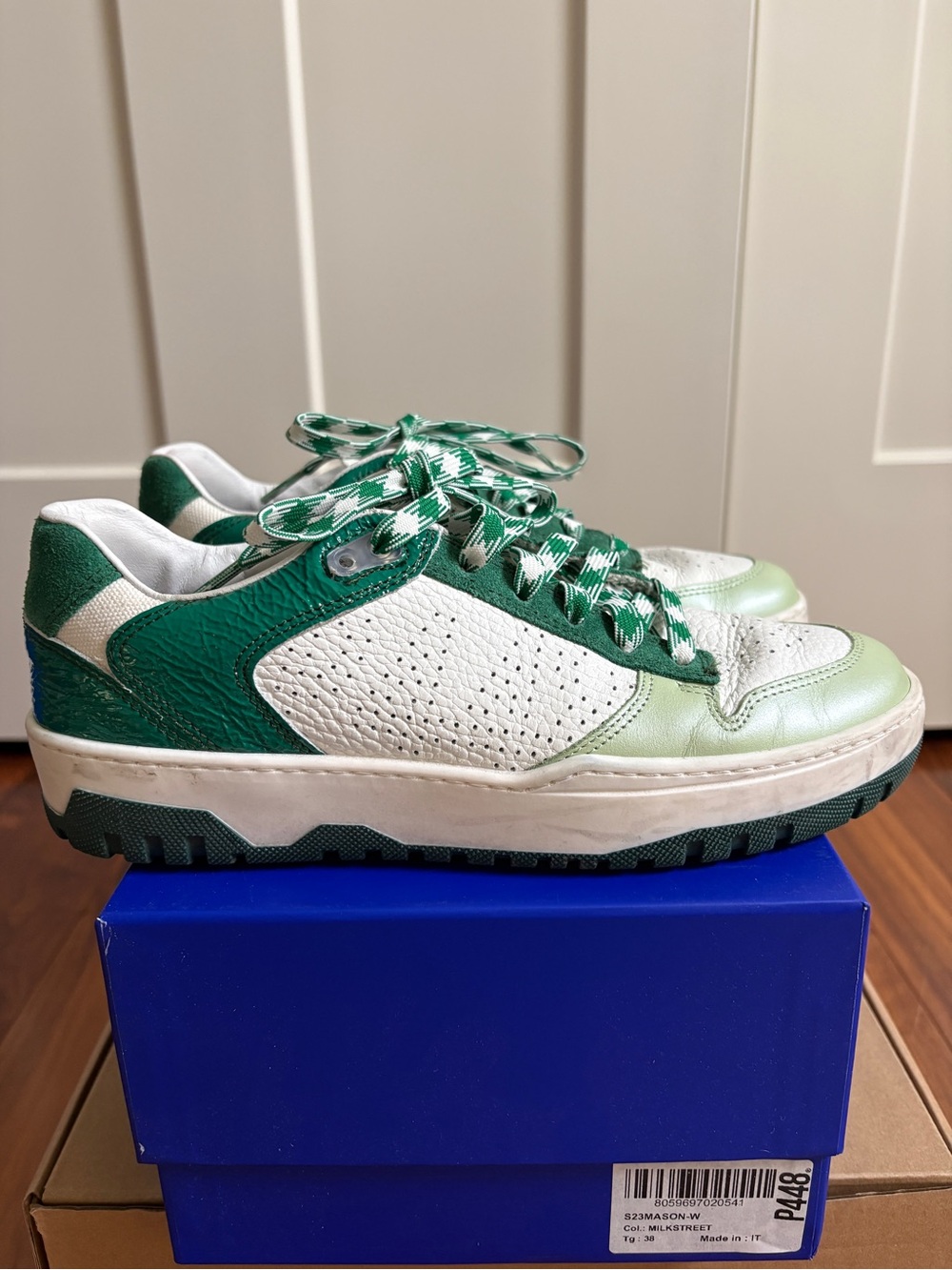 P448 Low-Top Green & White Leather Sneakers